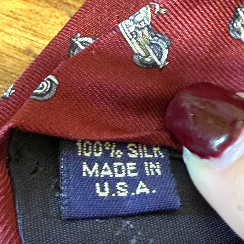 STRUCTURE Mens Burgundy Silk Motorcycle Print‎ Neck Tie Made in USA
